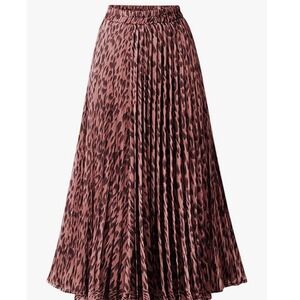 NWOT CHARTU Leopard Print Pleated Shirring Midi Skirt Rust Elastic Waist XXL